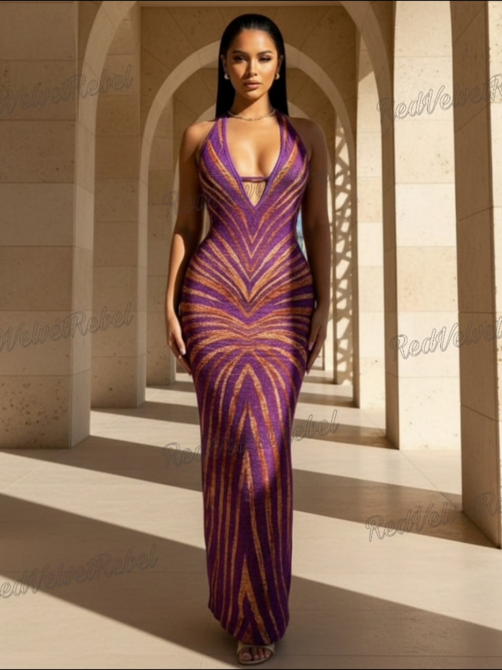 NWT Sexy Lace Semi-Sheer Printed Cutout Halter Festival Bodycon Maxi Dress